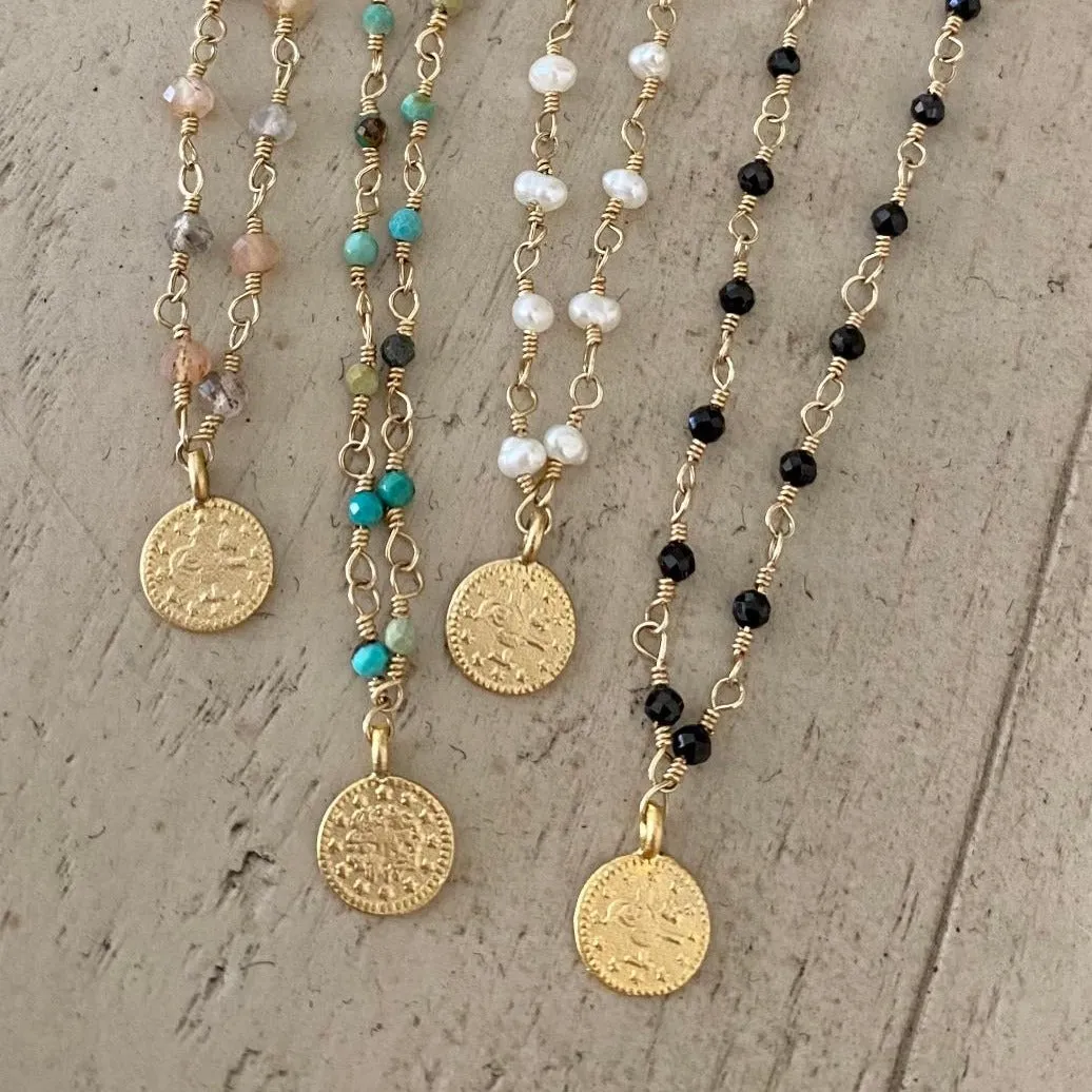 Gemstone Coin Necklace - Grecia