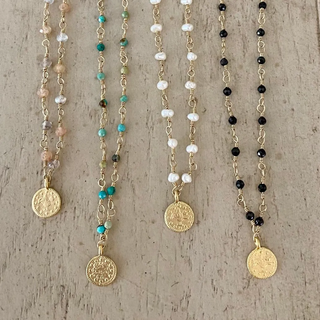 Gemstone Coin Necklace - Grecia