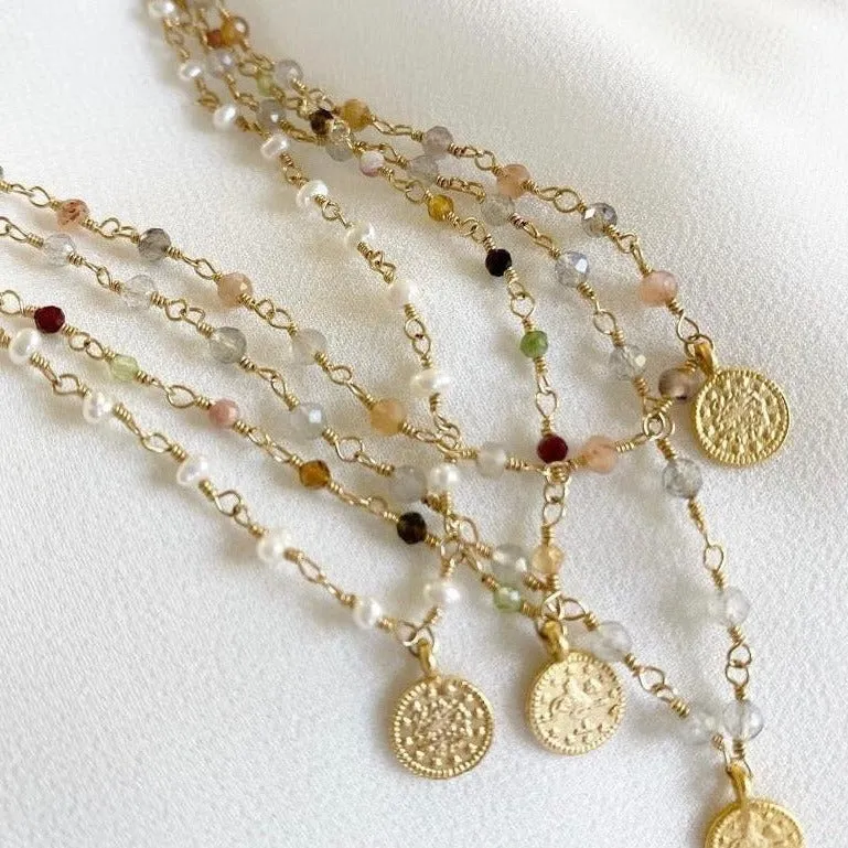 Gemstone Coin Necklace - Grecia