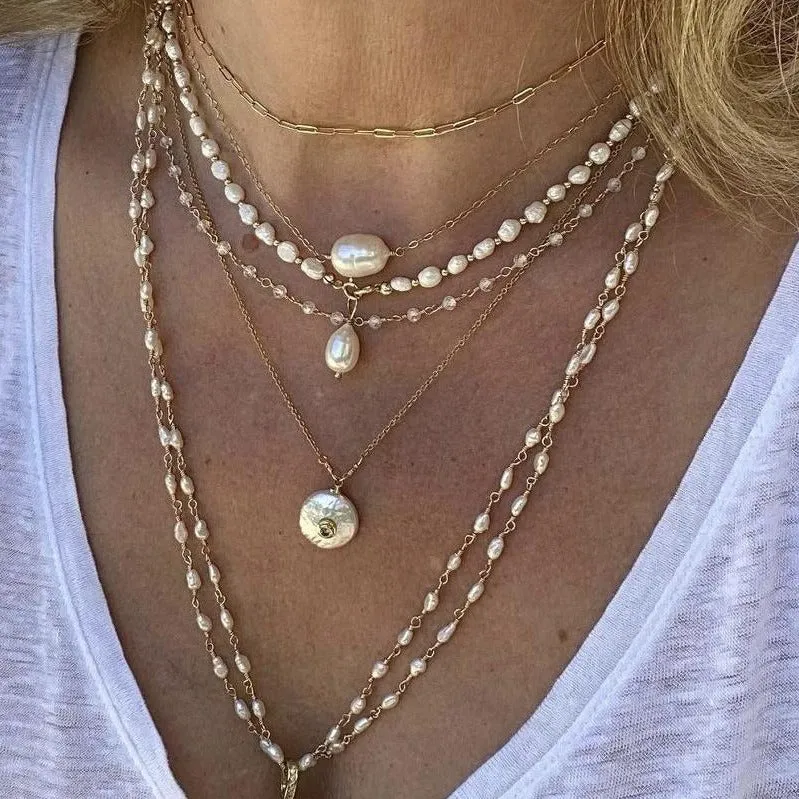 Gold Necklace with Pearl Drop - Florence