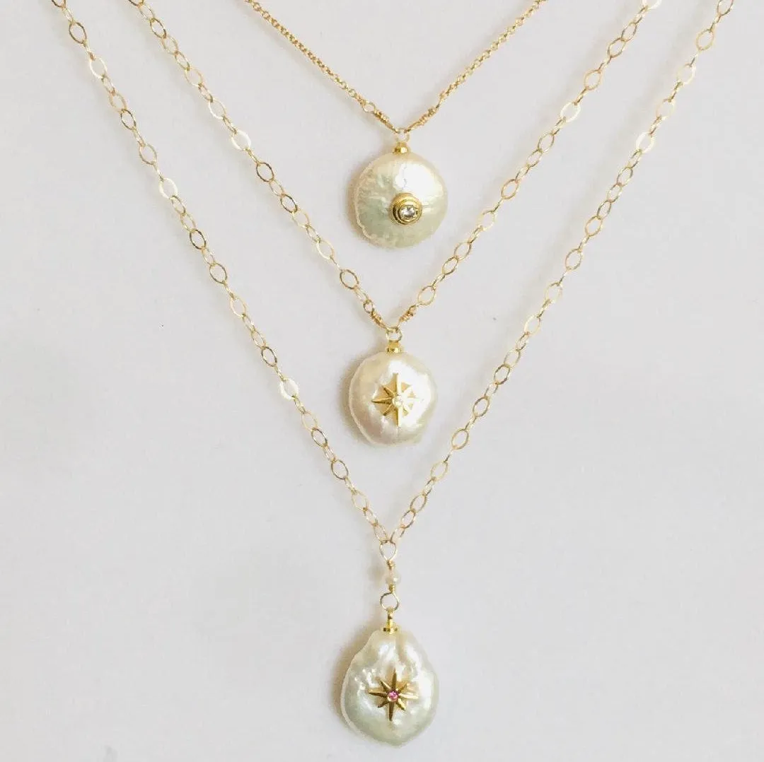 Gold Necklace with Pearl Drop - Florence