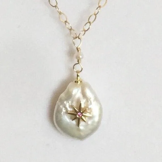 Gold Necklace with Pearl Drop - Florence