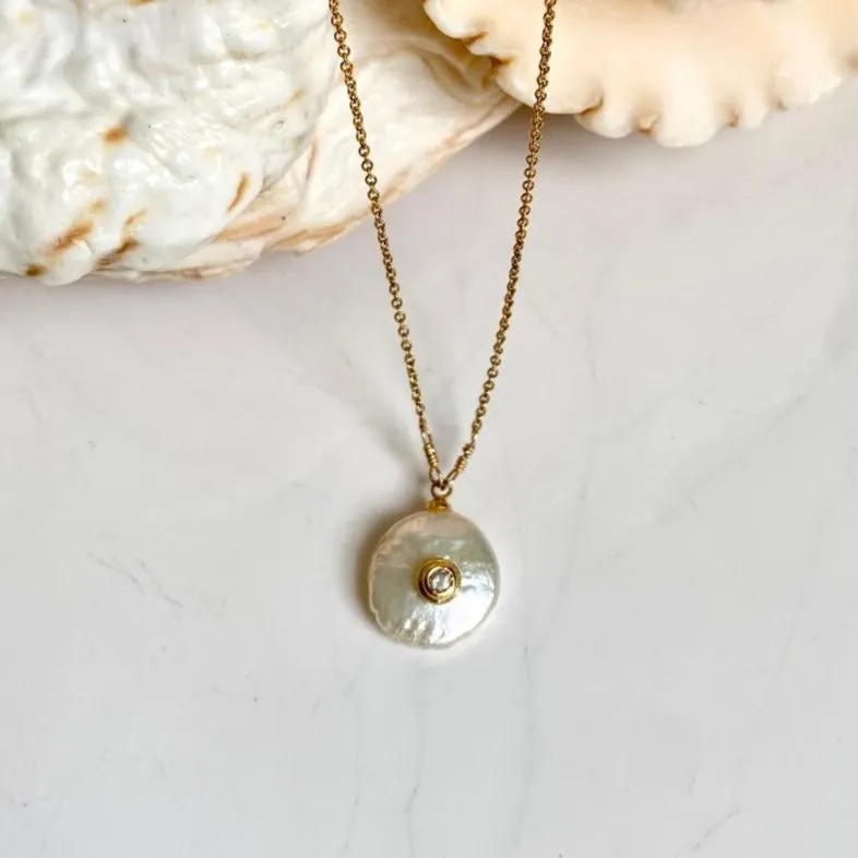 Gold Necklace with Pearl Drop - Florence