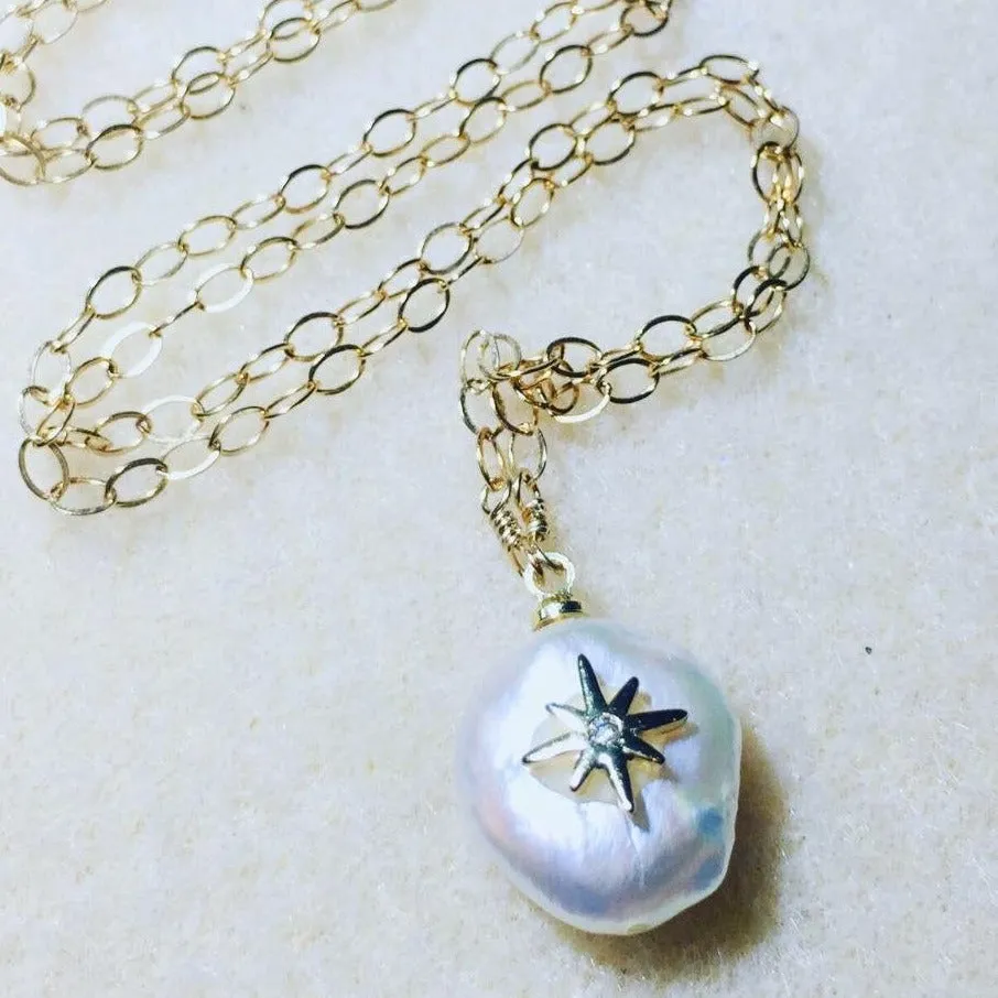 Gold Necklace with Pearl Drop - Florence