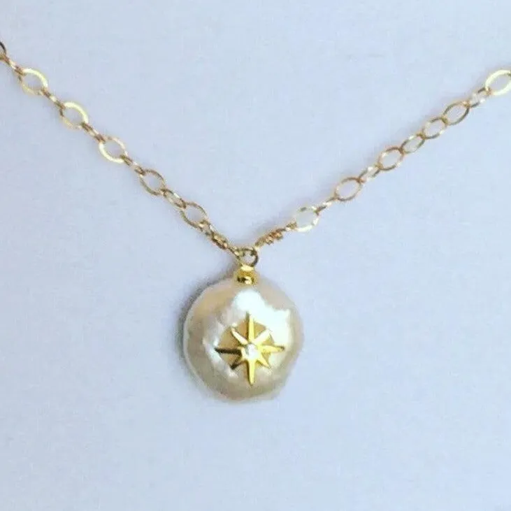 Gold Necklace with Pearl Drop - Florence