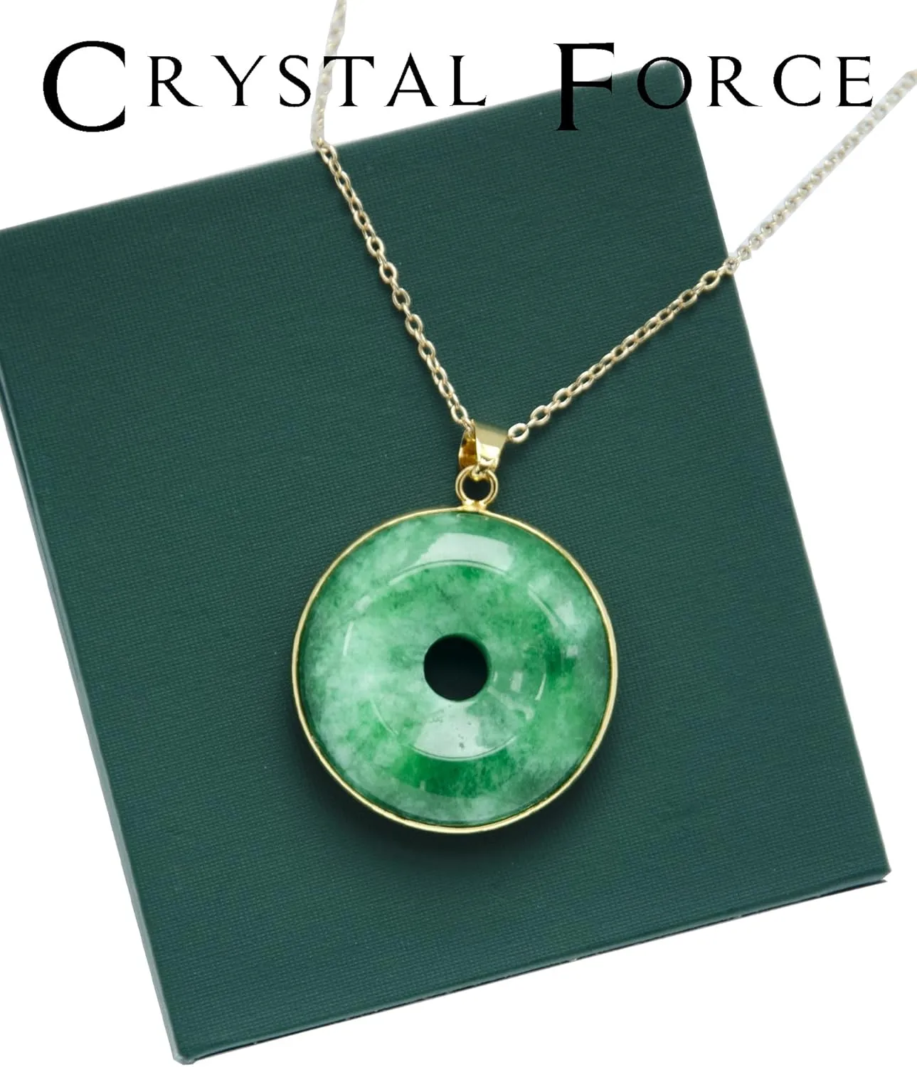 Green Jade "Good Fortune" Pendant Necklace, Natural Jade Agate Crystal Healing Handmade Good Luck Gift Jewelry