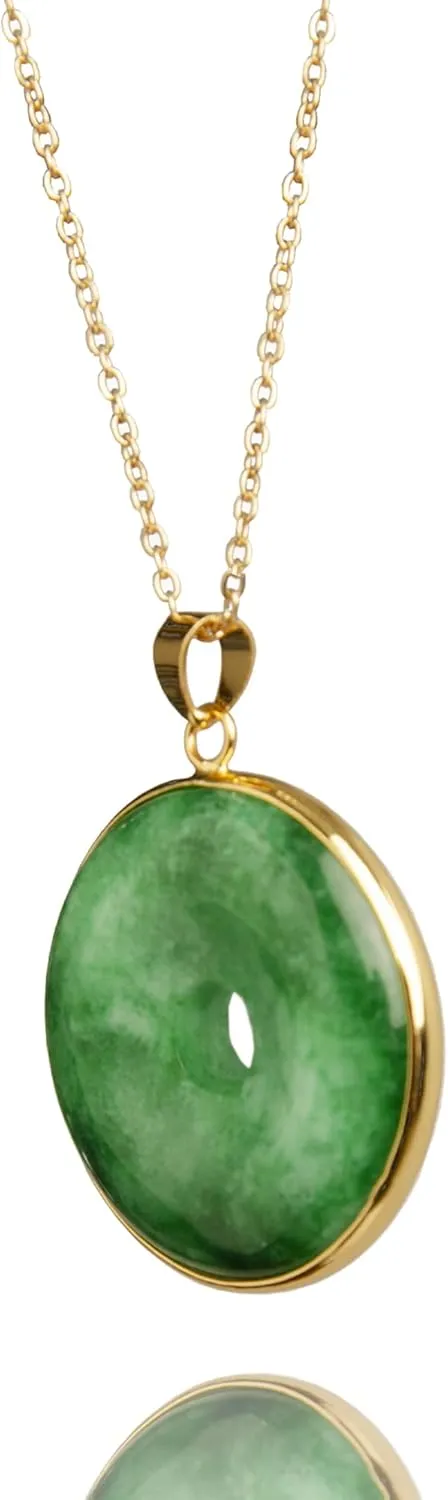 Green Jade "Good Fortune" Pendant Necklace, Natural Jade Agate Crystal Healing Handmade Good Luck Gift Jewelry