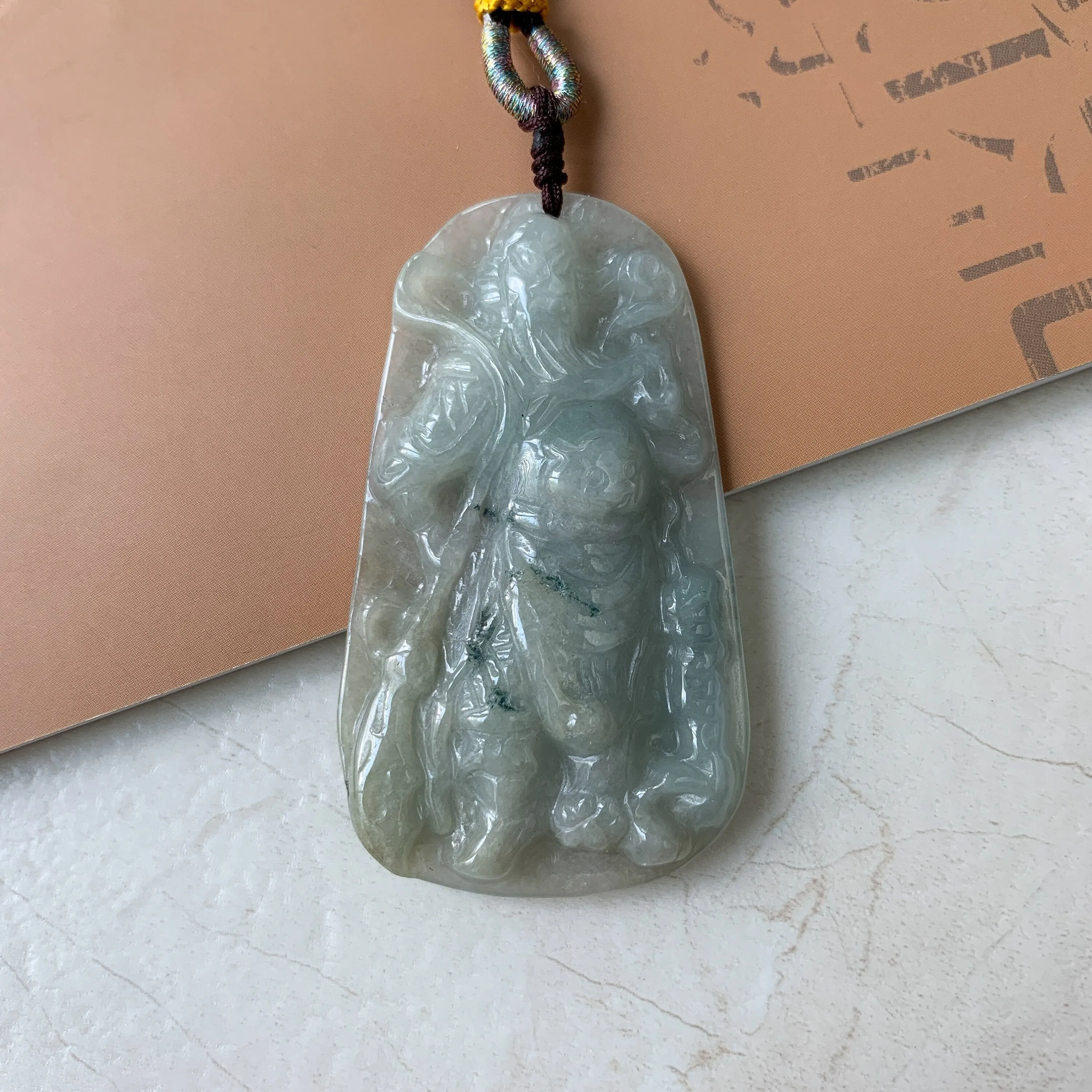 Jadeite Jade Guan Yu Guan Gong Carved Pendant Necklace, YJ-0321-0322421