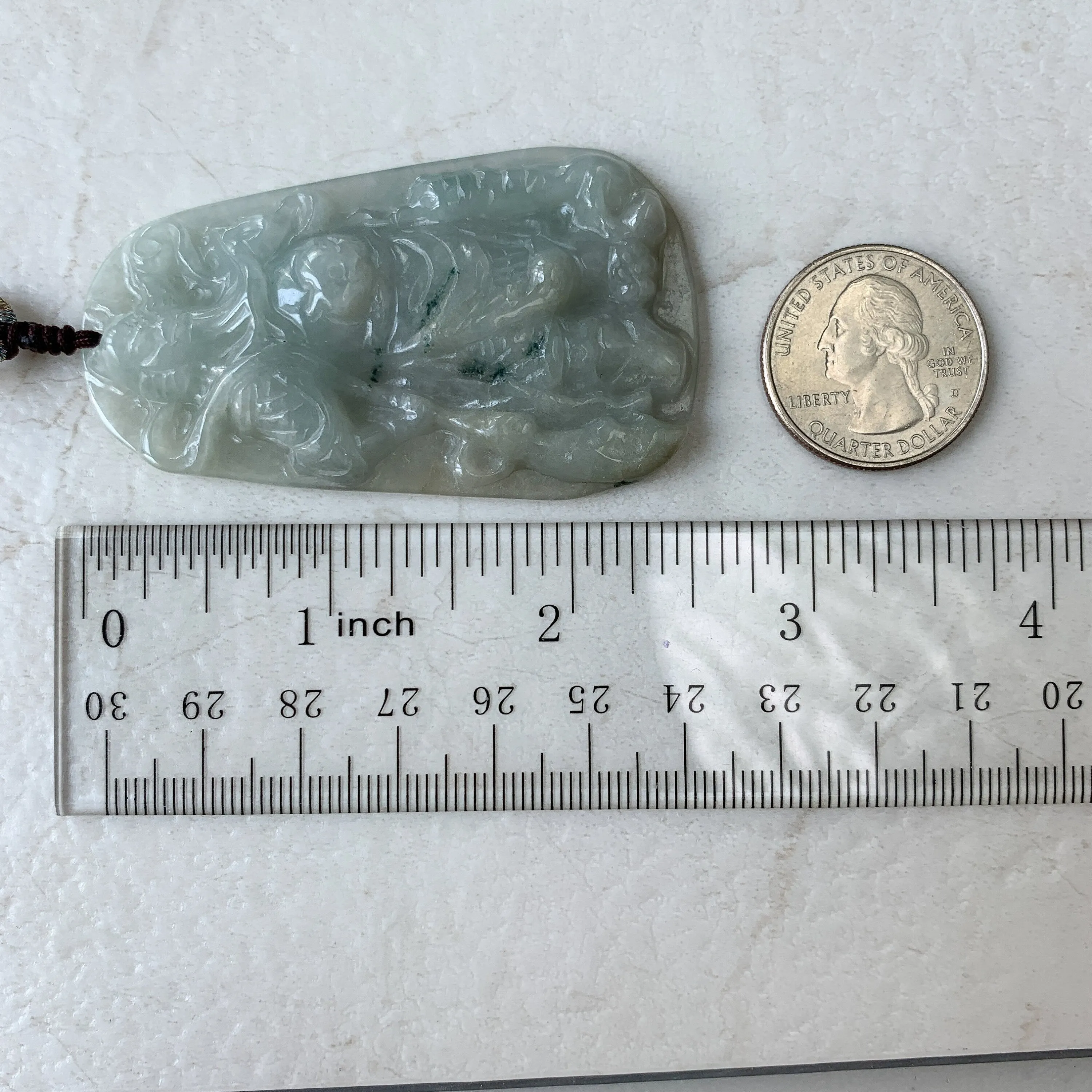 Jadeite Jade Guan Yu Guan Gong Carved Pendant Necklace, YJ-0321-0322421