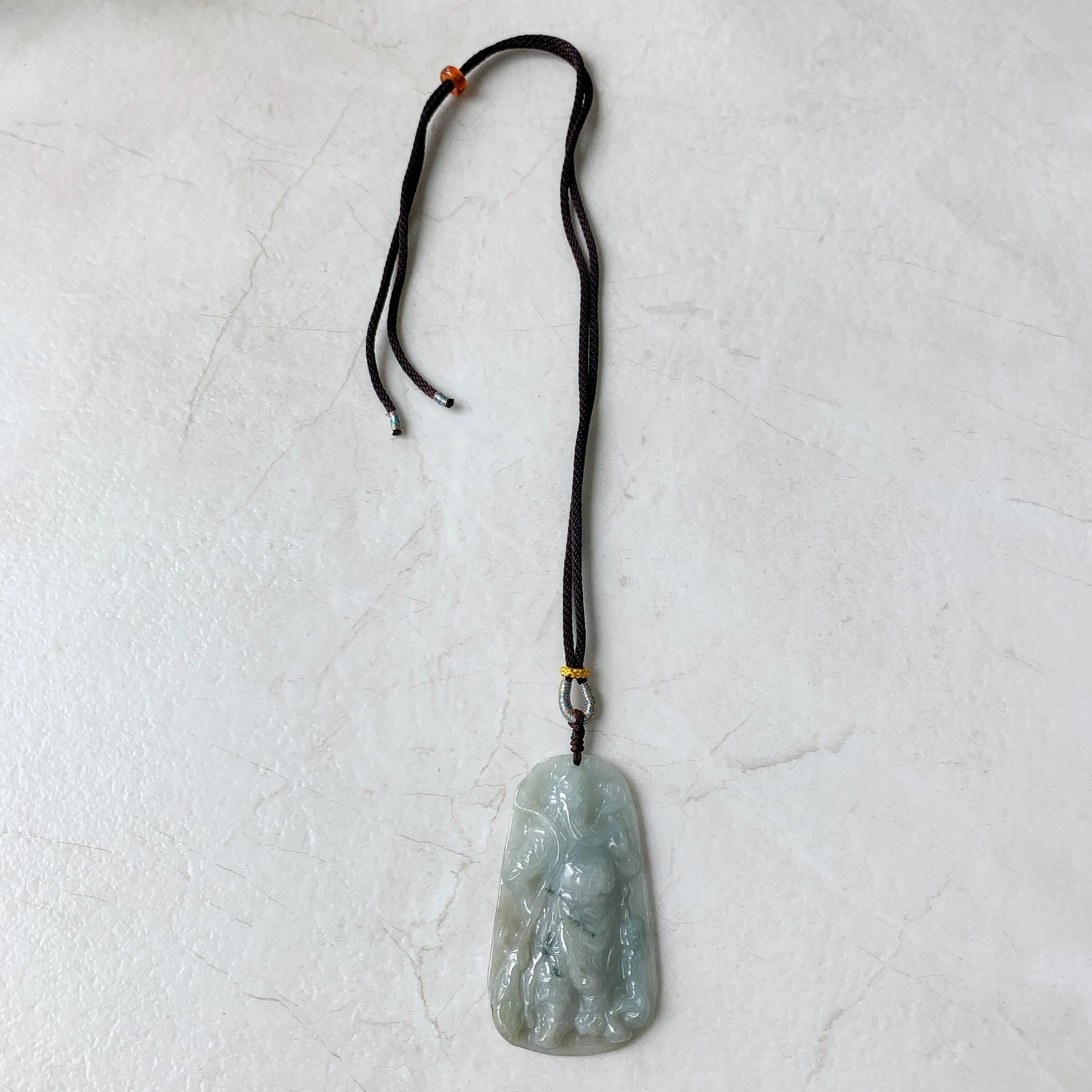 Jadeite Jade Guan Yu Guan Gong Carved Pendant Necklace, YJ-0321-0322421