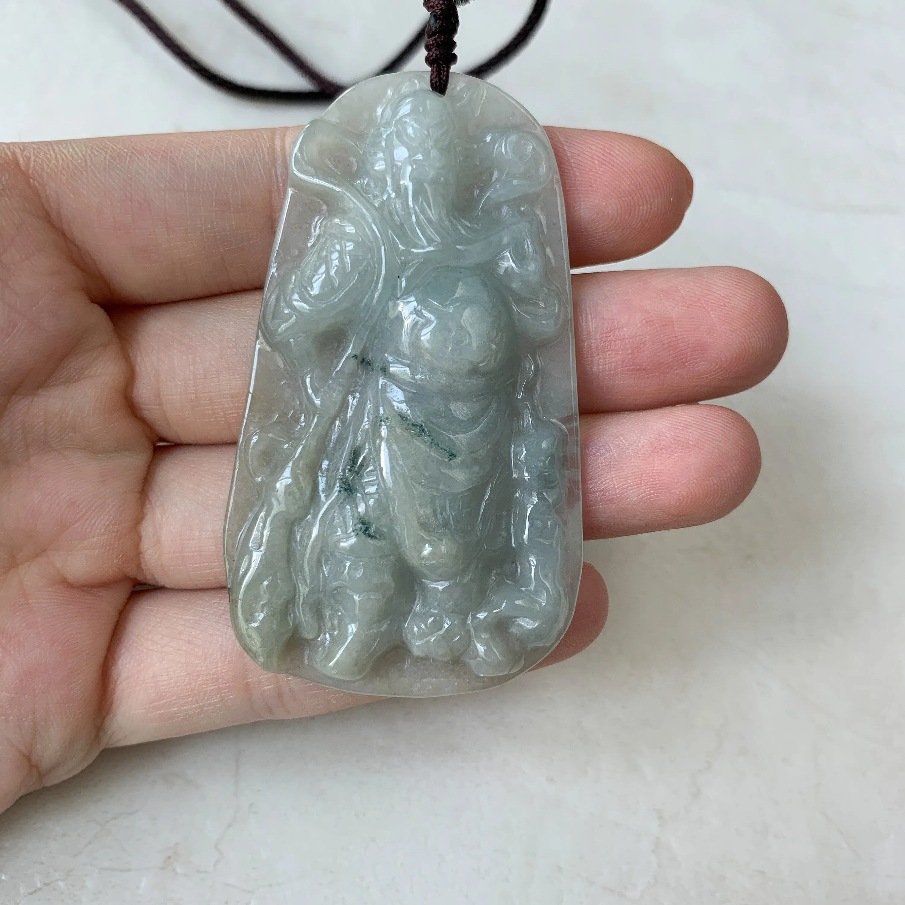 Jadeite Jade Guan Yu Guan Gong Carved Pendant Necklace, YJ-0321-0322421