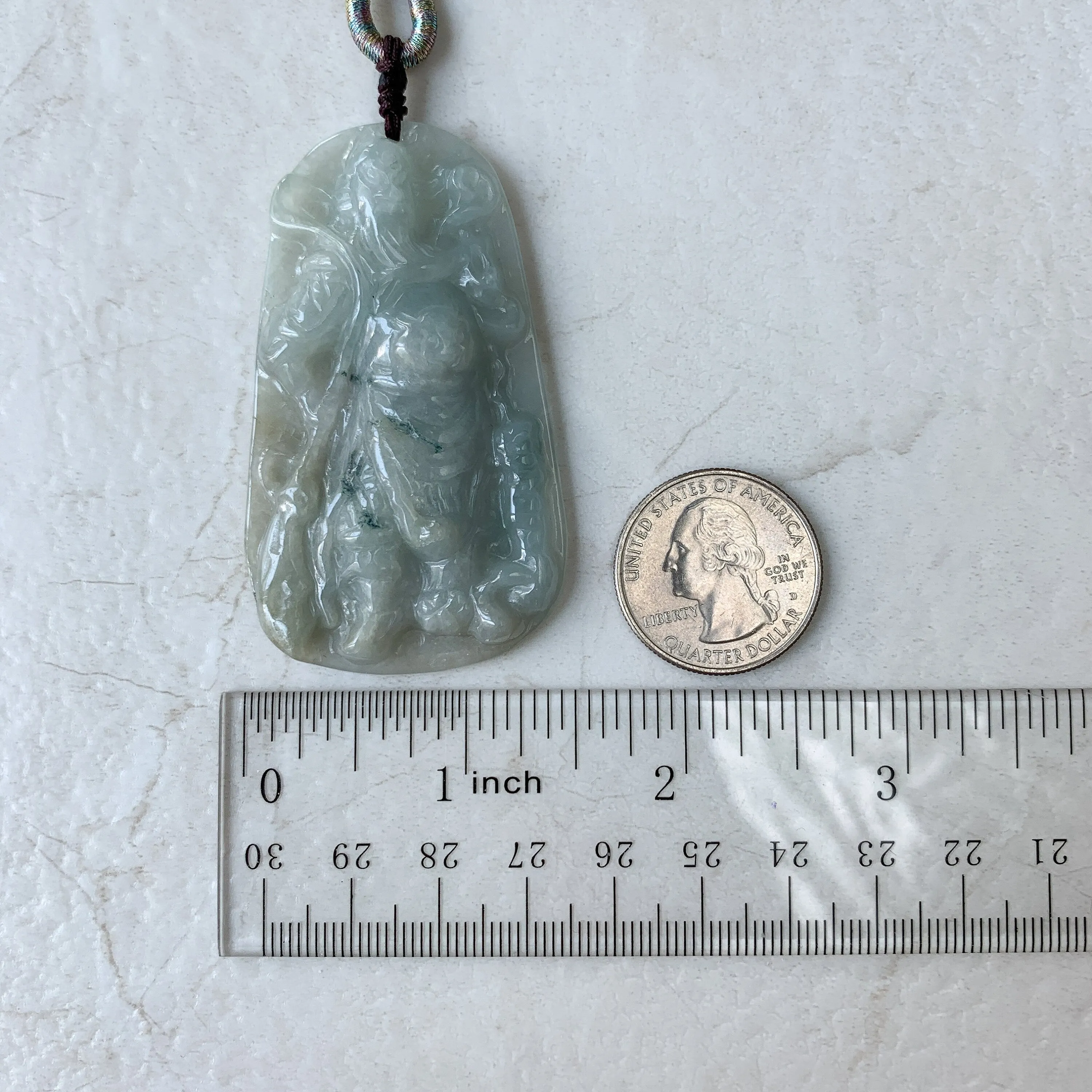 Jadeite Jade Guan Yu Guan Gong Carved Pendant Necklace, YJ-0321-0322421