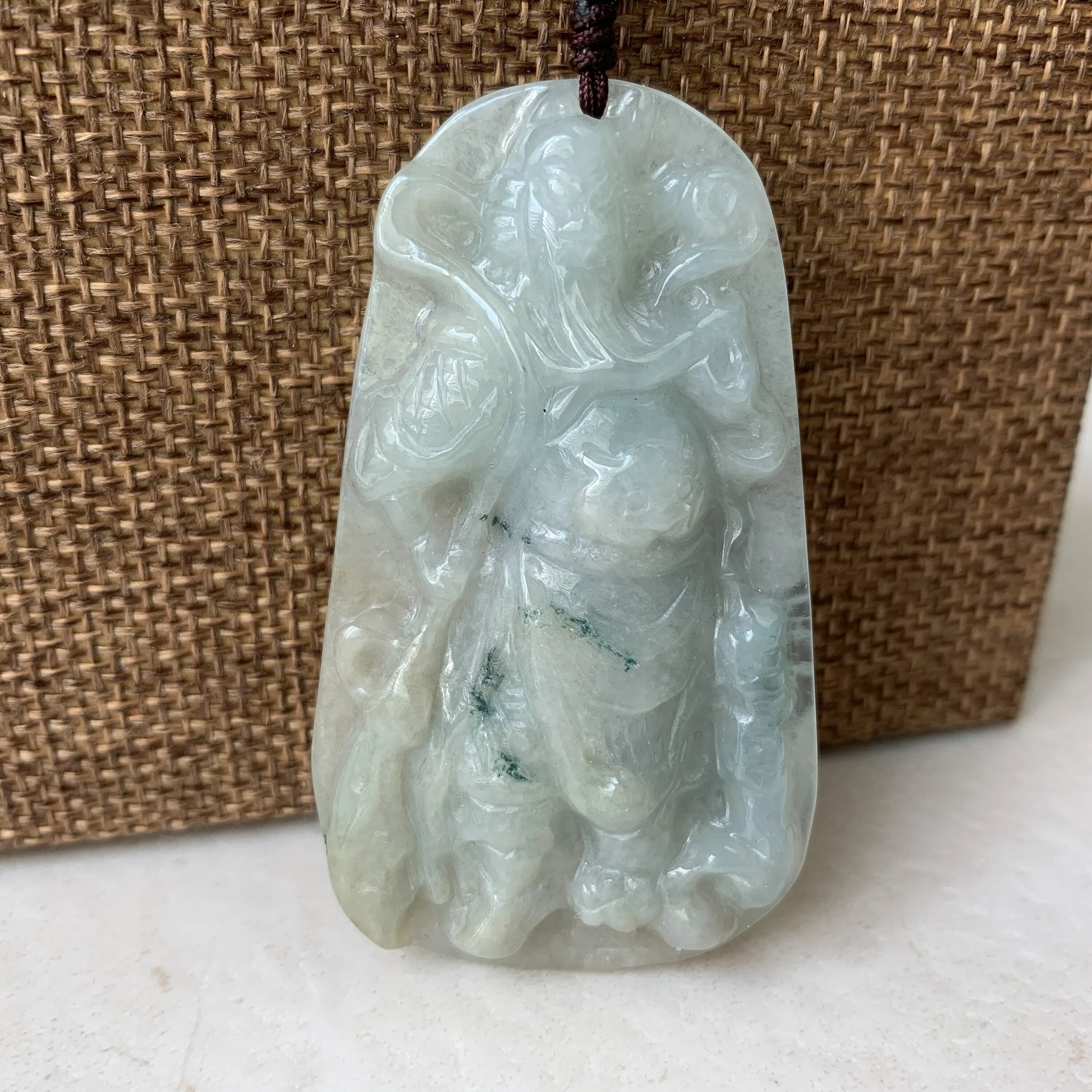 Jadeite Jade Guan Yu Guan Gong Carved Pendant Necklace, YJ-0321-0322421
