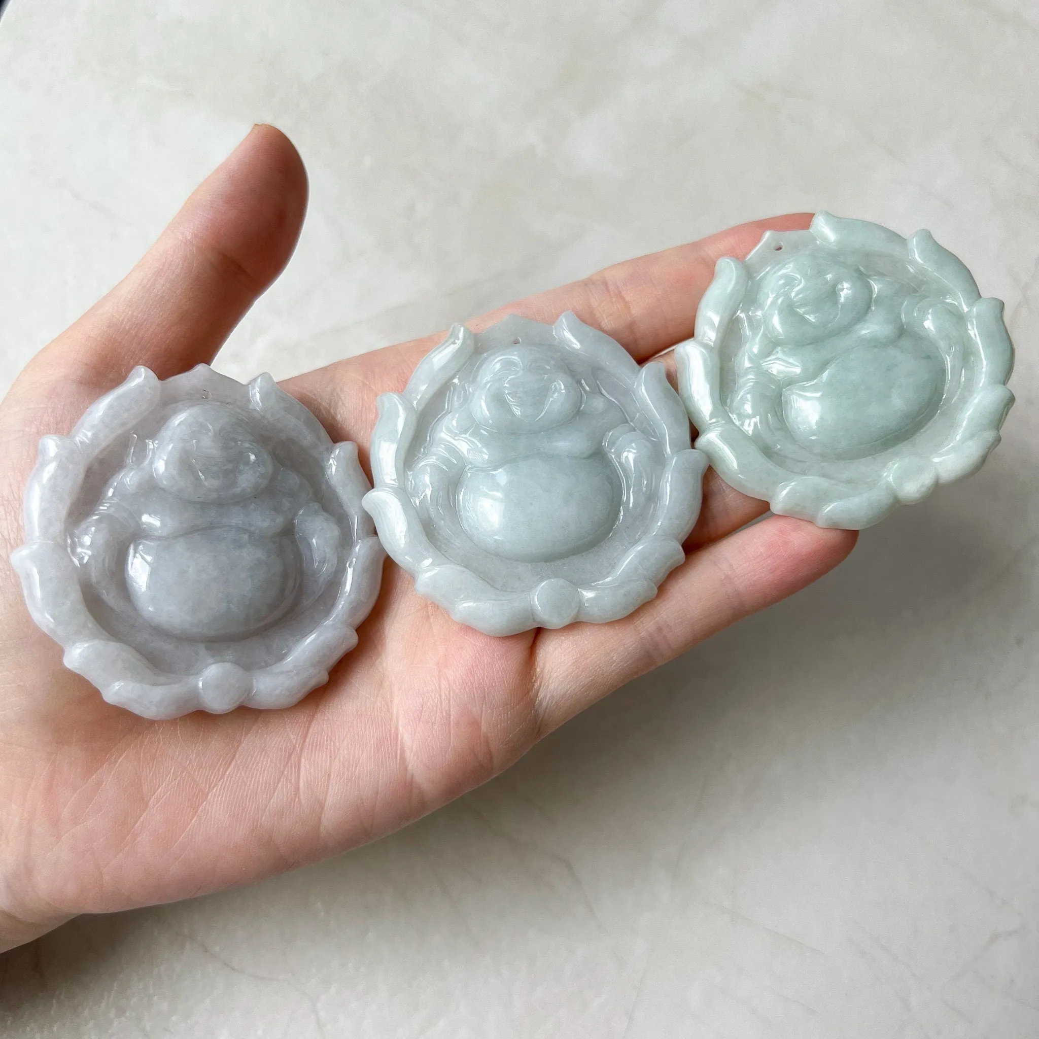 Jadeite Jade Happy Buddha Carved Jadeite Pendant, Budai, YJ-0322-0336515-2