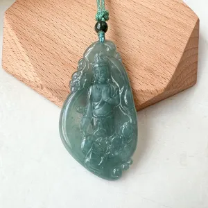 Jadeite Jade Standing Guan Yin Avalokiteshvara Carved Pendant Necklace, Quan Am, ZYF-1221-1660334749