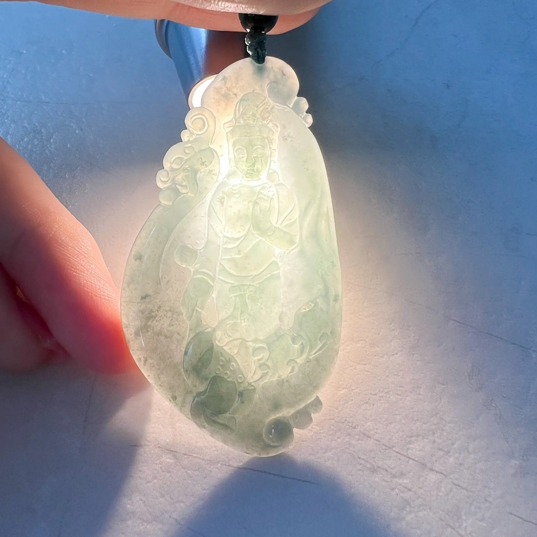 Jadeite Jade Standing Guan Yin Avalokiteshvara Carved Pendant Necklace, Quan Am, ZYF-1221-1660334749