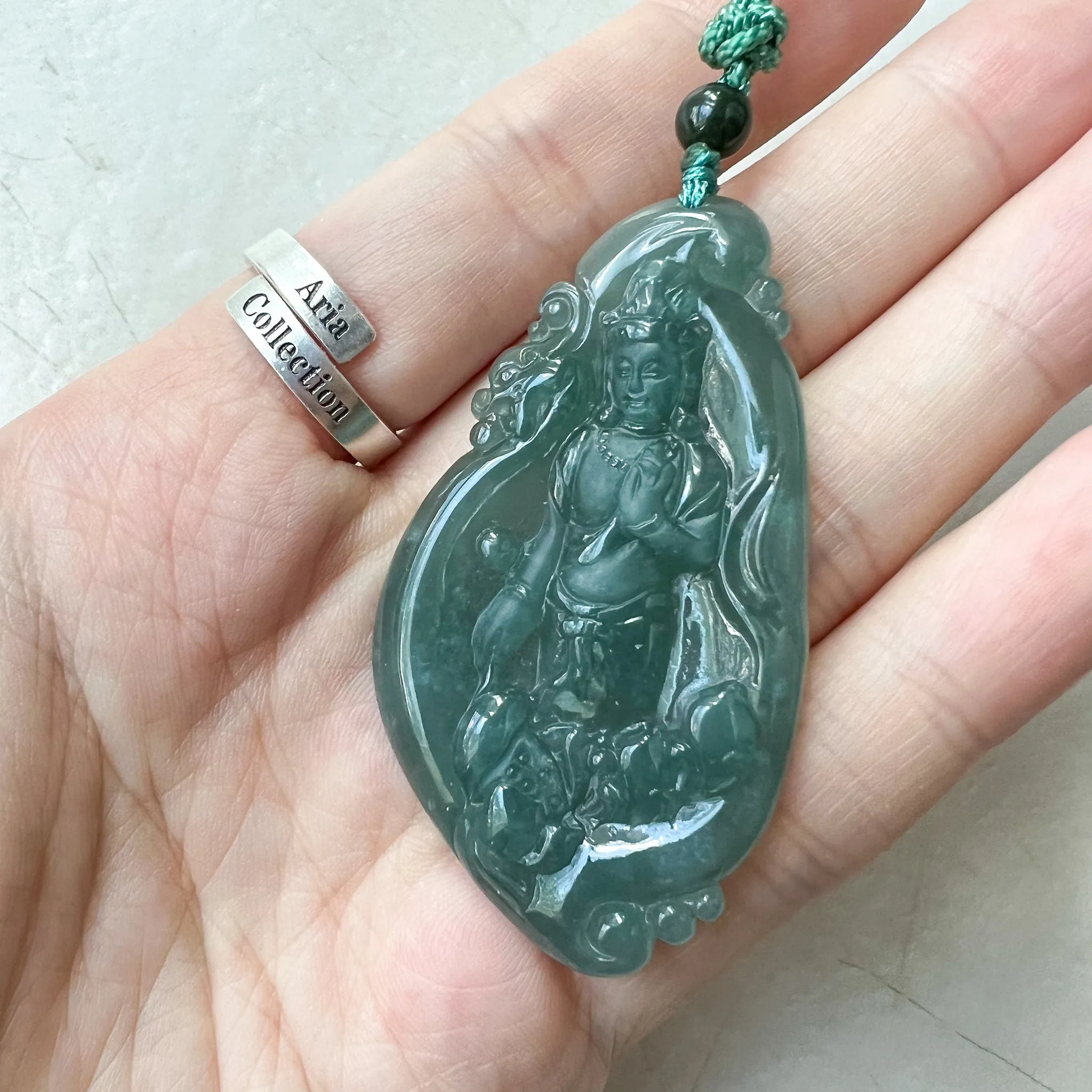 Jadeite Jade Standing Guan Yin Avalokiteshvara Carved Pendant Necklace, Quan Am, ZYF-1221-1660334749