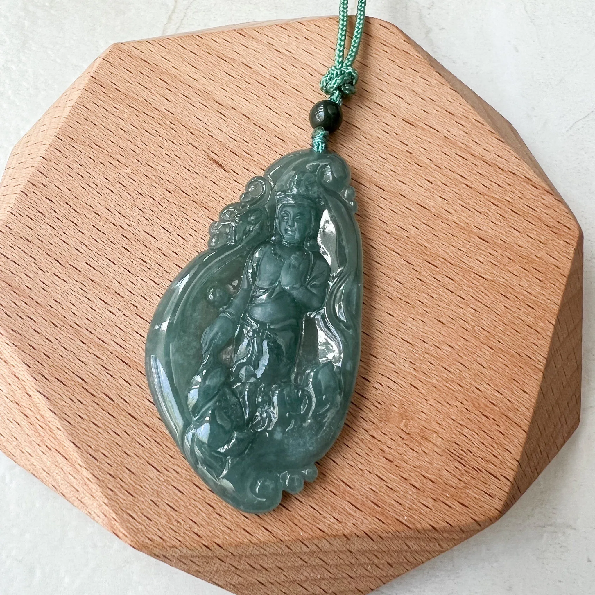 Jadeite Jade Standing Guan Yin Avalokiteshvara Carved Pendant Necklace, Quan Am, ZYF-1221-1660334749