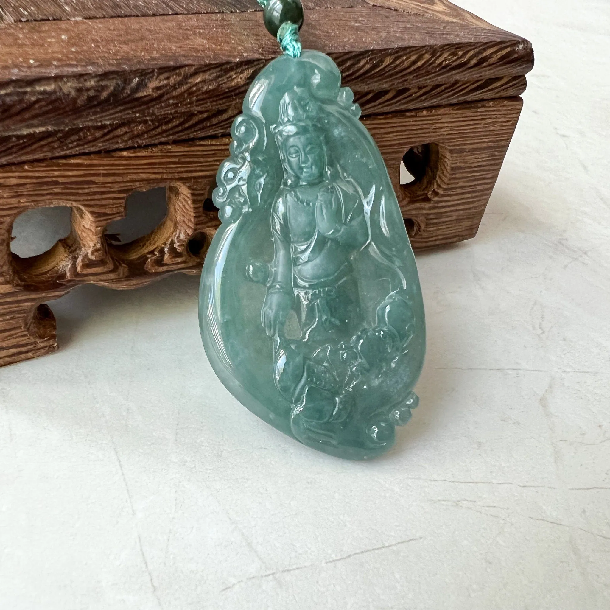 Jadeite Jade Standing Guan Yin Avalokiteshvara Carved Pendant Necklace, Quan Am, ZYF-1221-1660334749