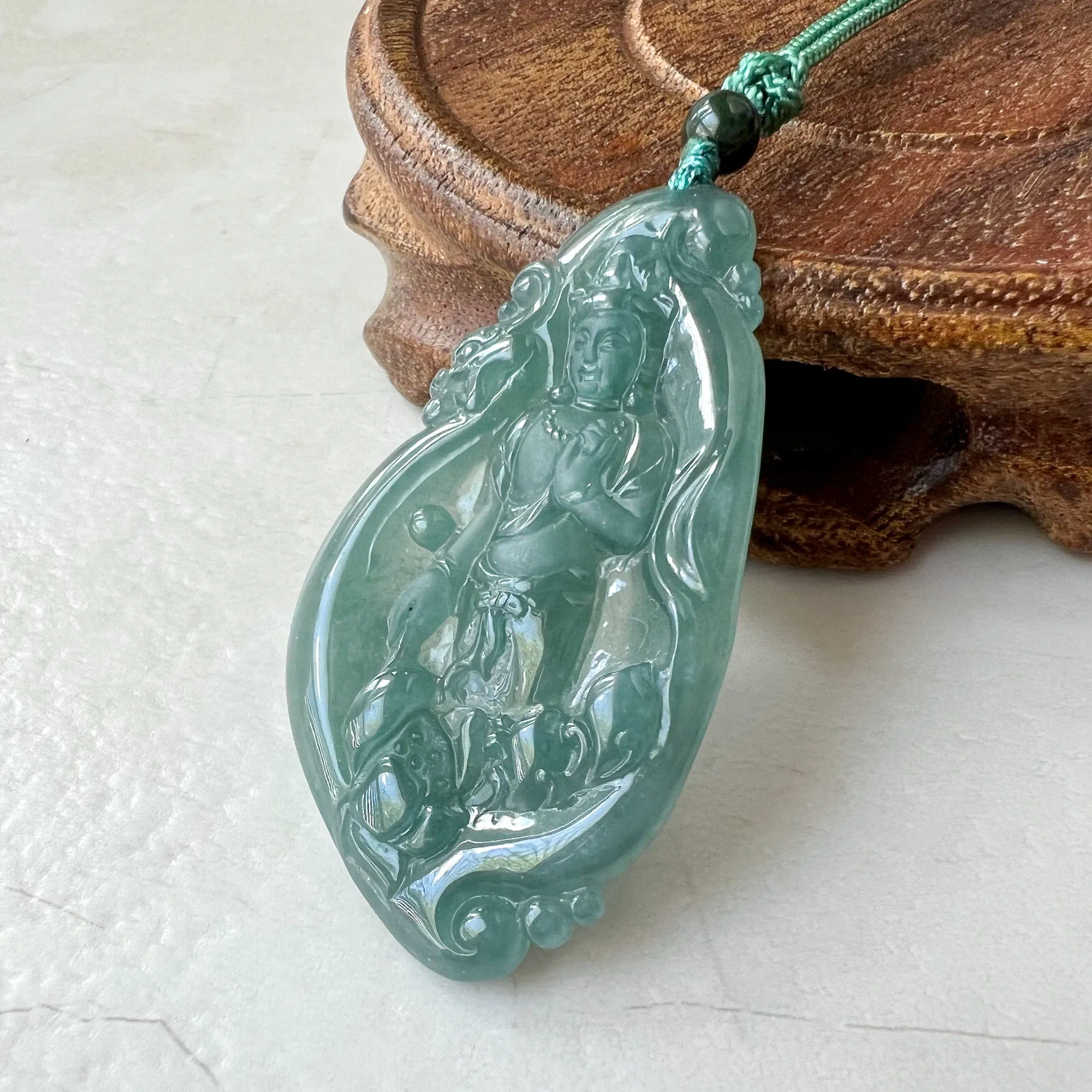 Jadeite Jade Standing Guan Yin Avalokiteshvara Carved Pendant Necklace, Quan Am, ZYF-1221-1660334749