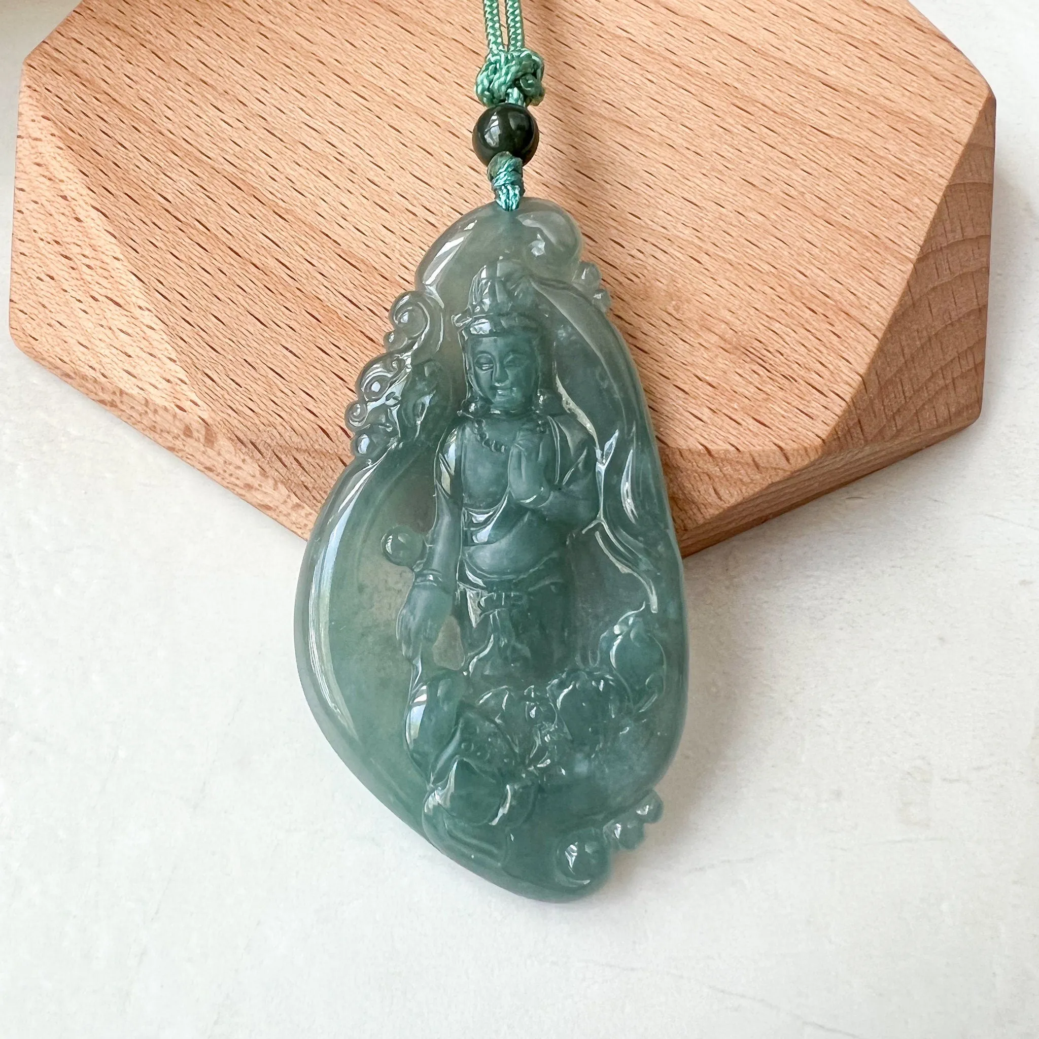 Jadeite Jade Standing Guan Yin Avalokiteshvara Carved Pendant Necklace, Quan Am, ZYF-1221-1660334749