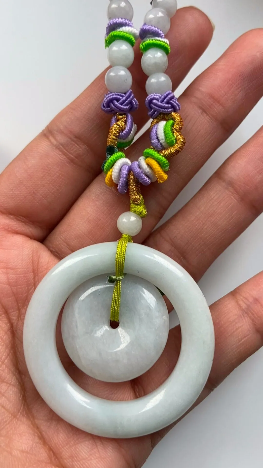 JadeiteHall® "Lucky Button" Genuine He Tian Nephrite Green Jade Circle Pendant Necklace