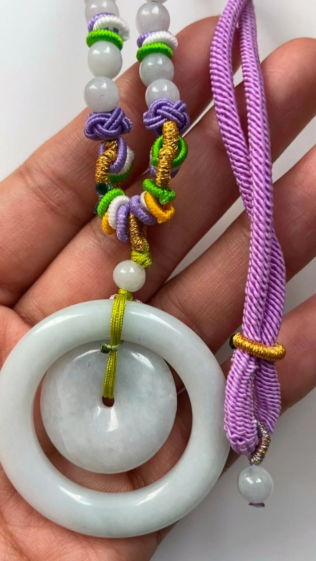 JadeiteHall® "Lucky Button" Genuine He Tian Nephrite Green Jade Circle Pendant Necklace