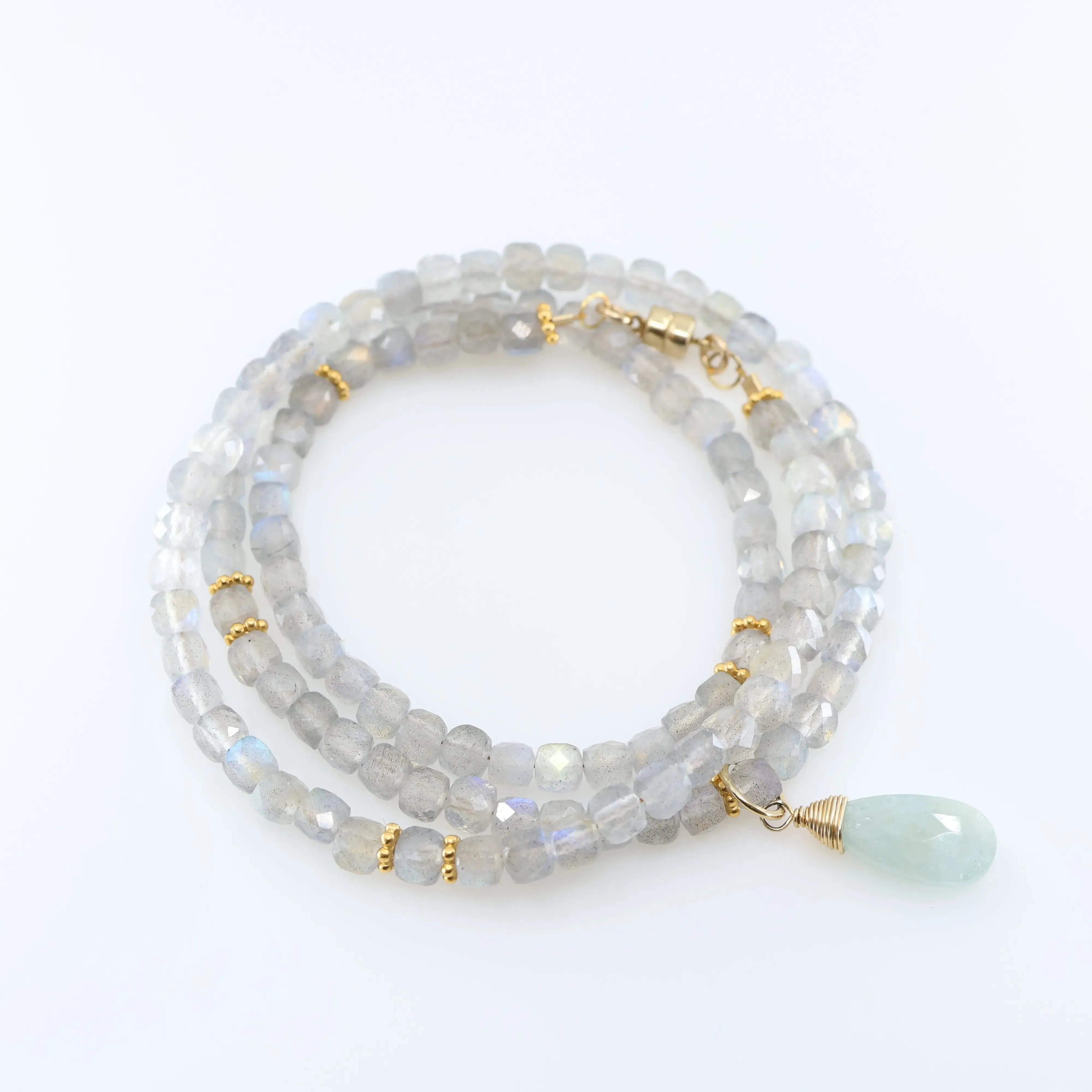 Labradorite and Milky Aquamarine Wrap Bracelet or Necklace