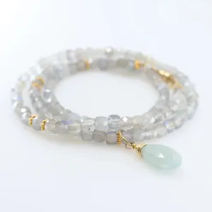Labradorite and Milky Aquamarine Wrap Bracelet or Necklace