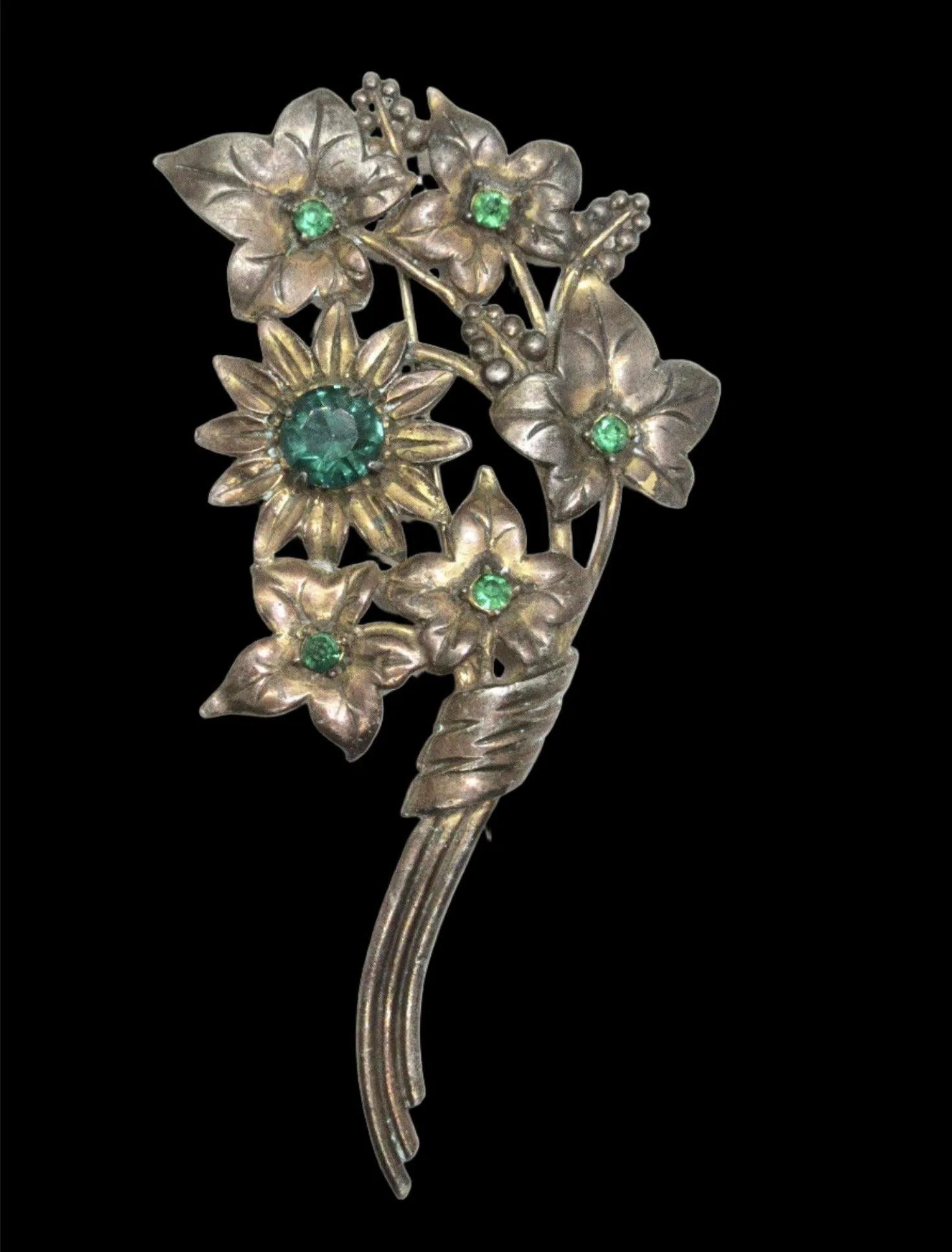 Large and In Charge Vintage Bouquet Brooch with Green Stones