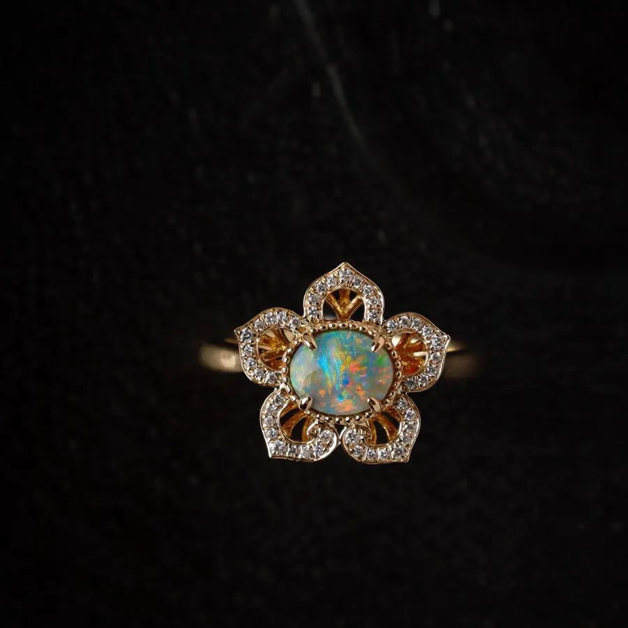 Love From Dynasty - Black Opal Diamond Engagement Ring 18K Yellow Gold