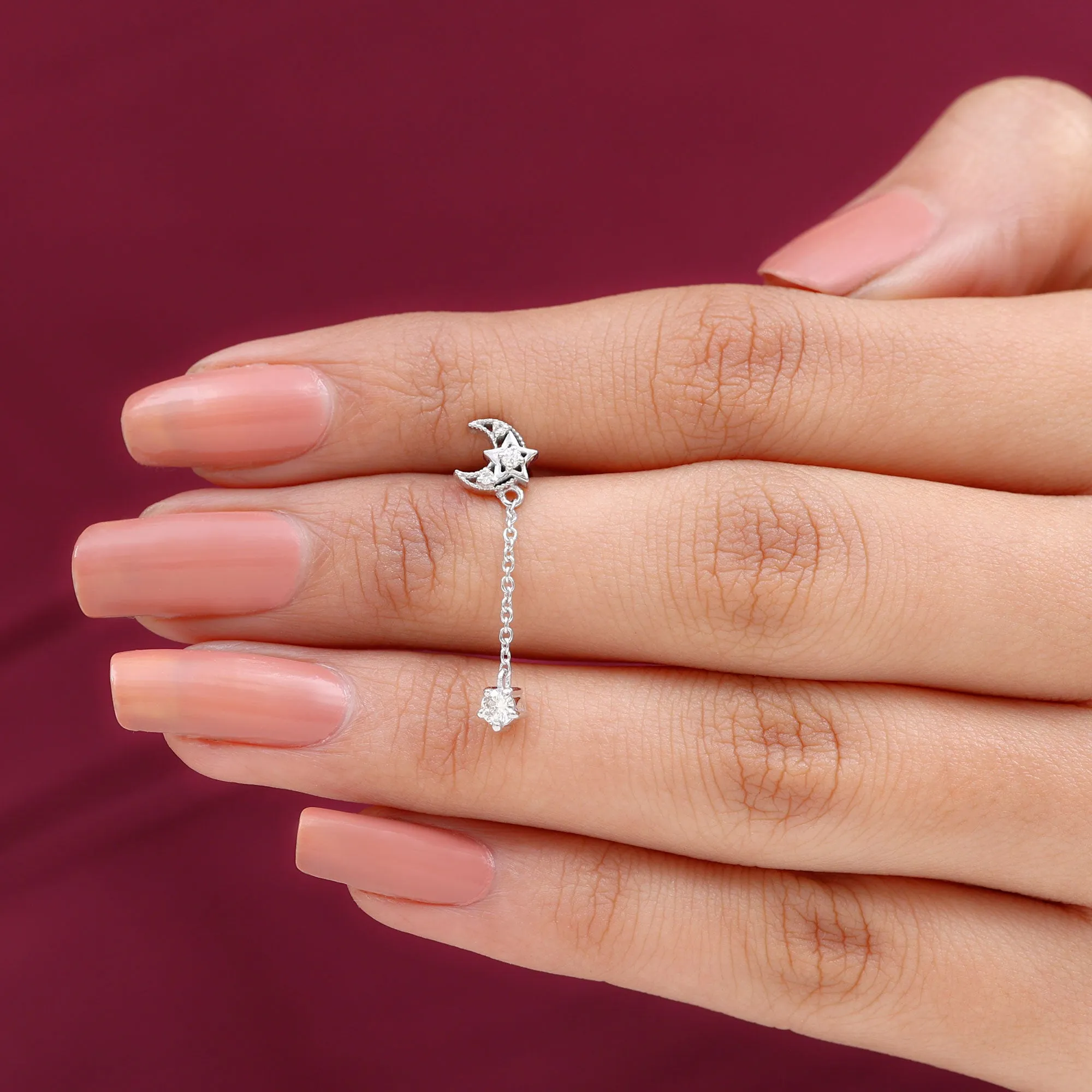 Moissanite Celestial Chain Drop Earring for Helix Piercing