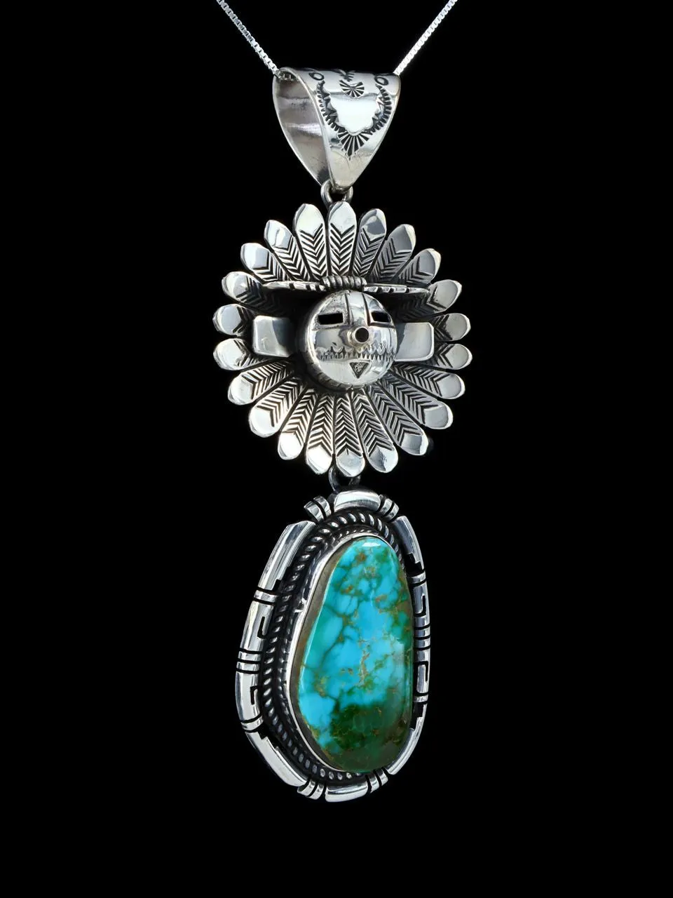 Native American Sterling Silver Royston Turquoise Kachina Pendant