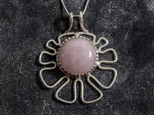 Natural Quartz Necklace - Pink Flower Pendant - Rose Quartz Statement Necklace
