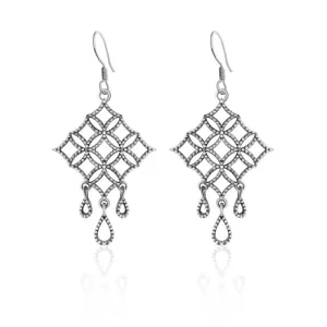 Oxidised Silver Square Filigree Dangle