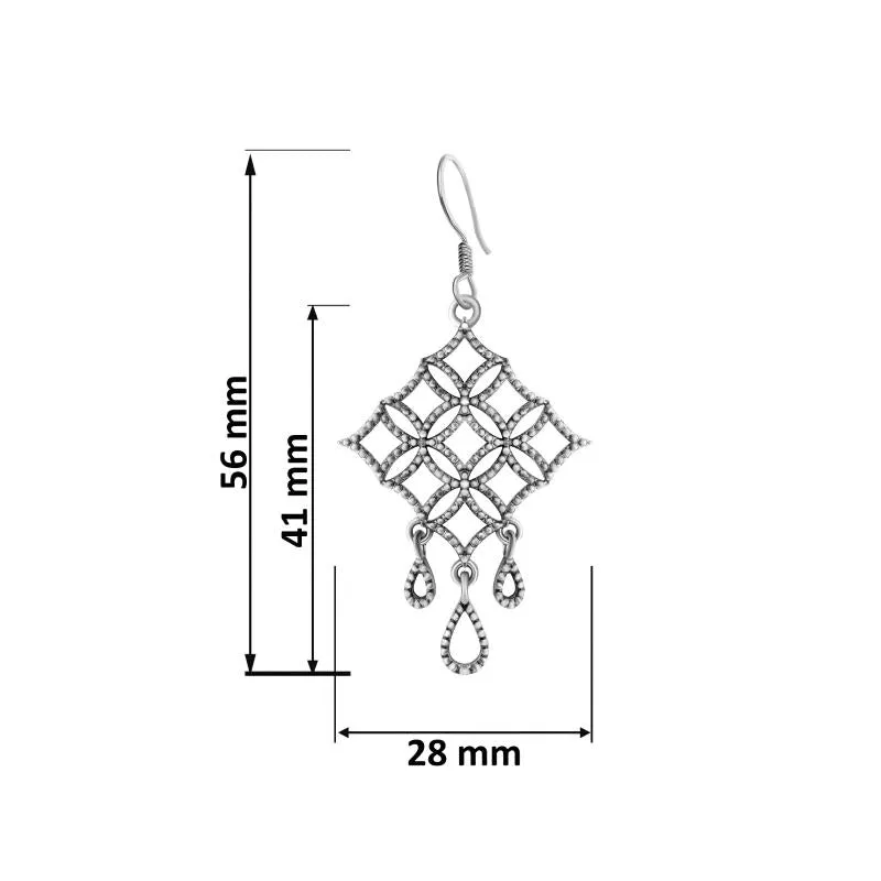 Oxidised Silver Square Filigree Dangle