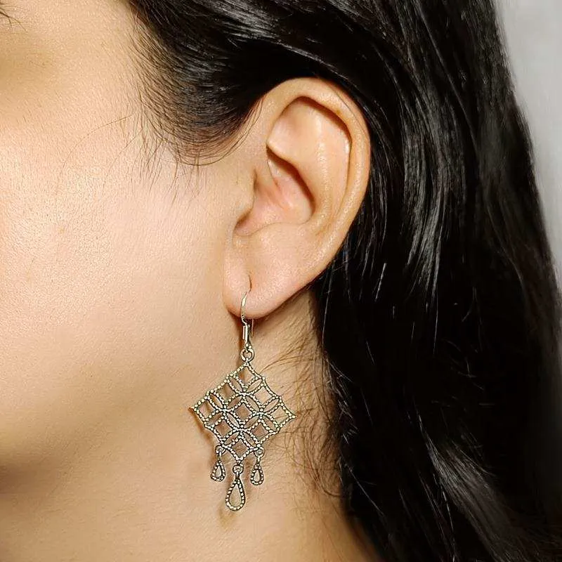 Oxidised Silver Square Filigree Dangle