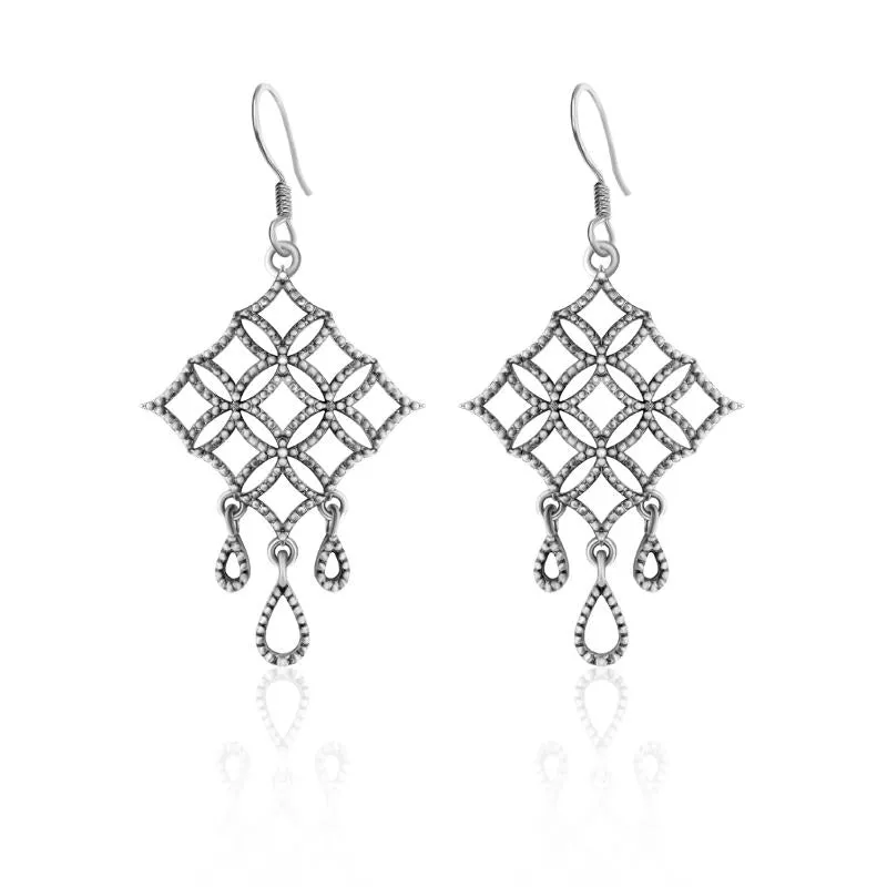 Oxidised Silver Square Filigree Dangle