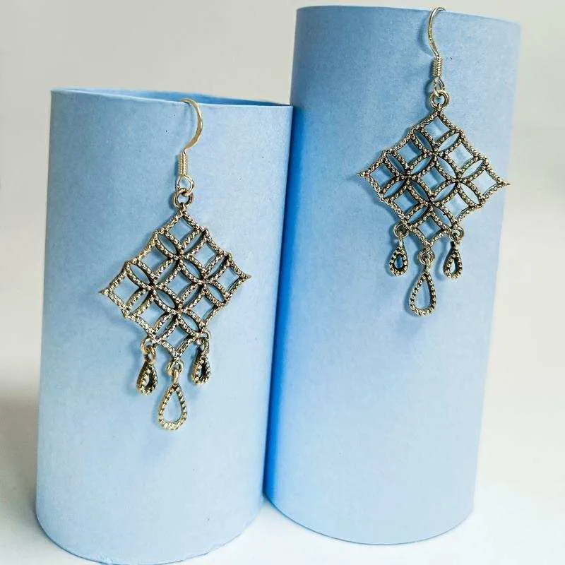 Oxidised Silver Square Filigree Dangle