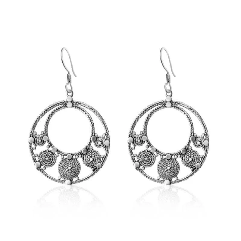 Oxidised Silver Stunning Round Filigree Dangle