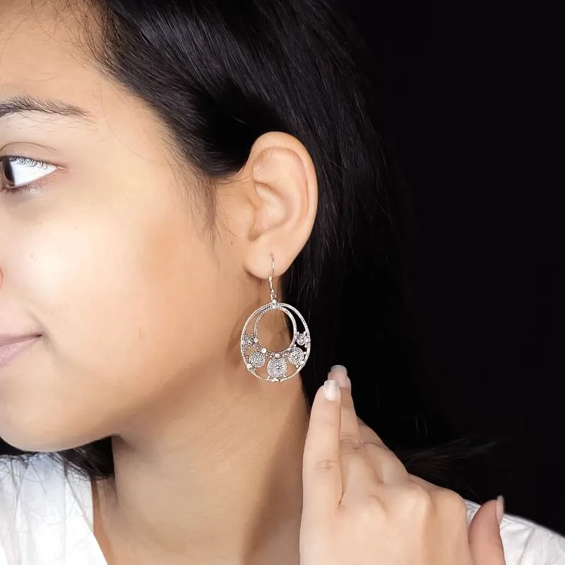 Oxidised Silver Stunning Round Filigree Dangle