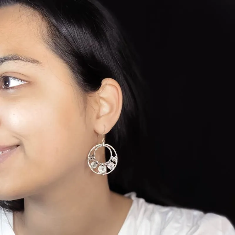 Oxidised Silver Stunning Round Filigree Dangle