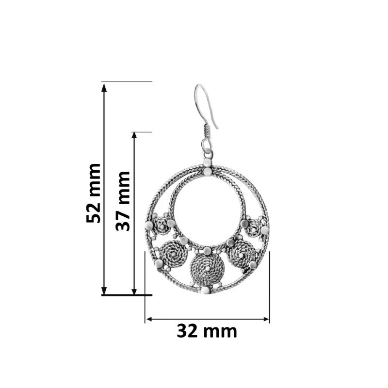 Oxidised Silver Stunning Round Filigree Dangle