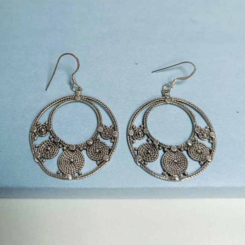 Oxidised Silver Stunning Round Filigree Dangle