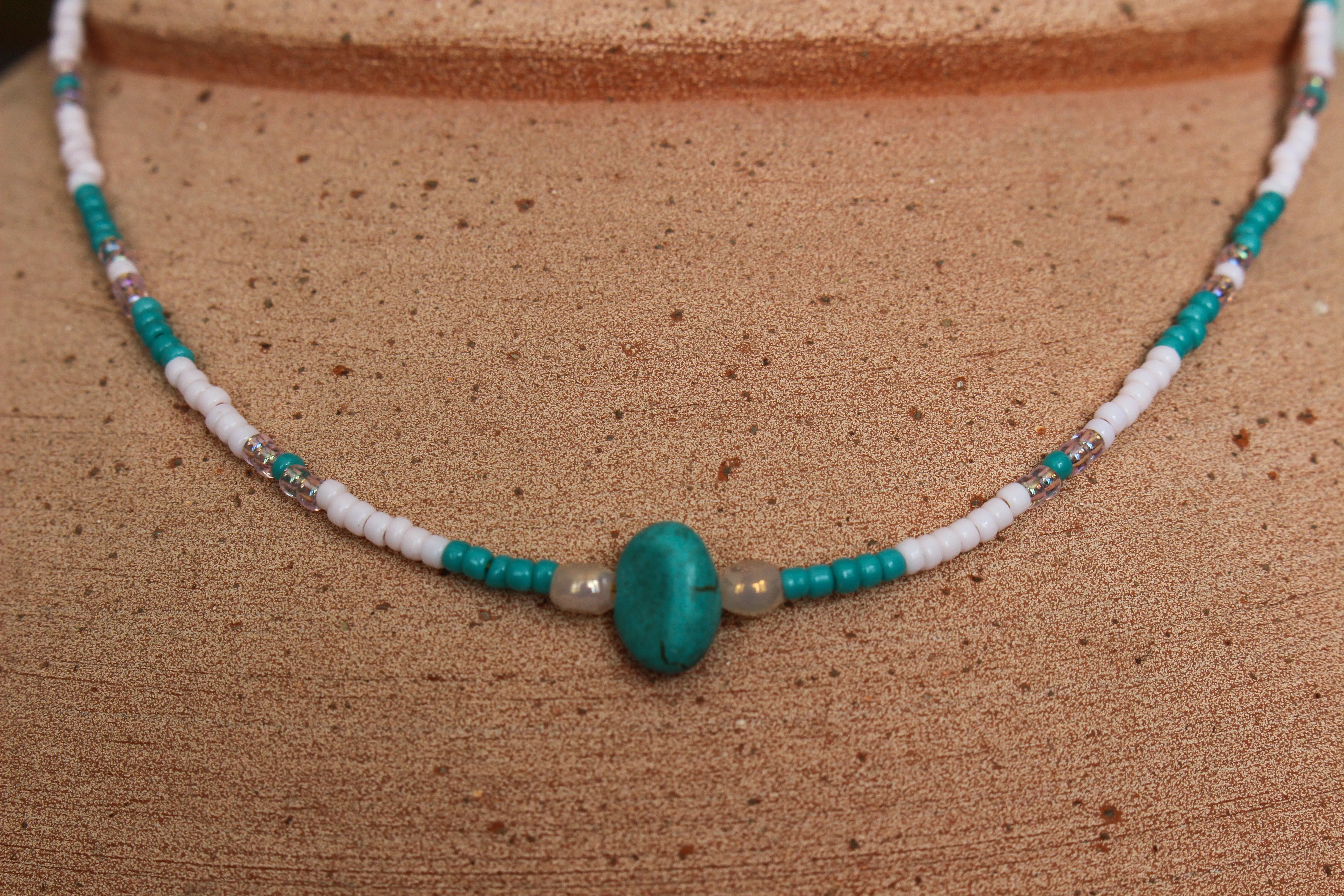 Pink and Turquoise Beaded Necklace