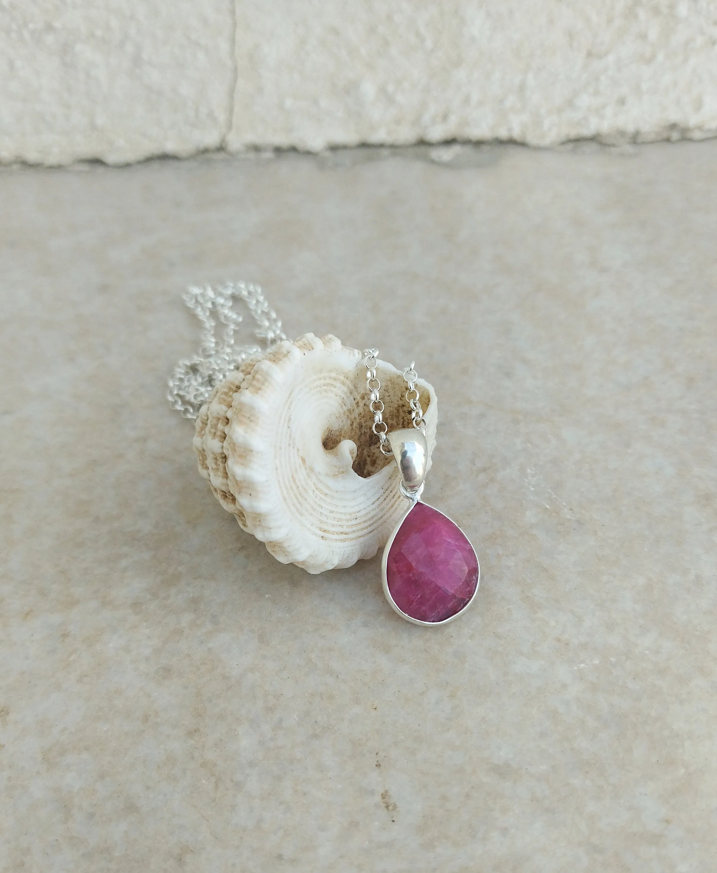Pink Sapphire Necklace, Ruby Jewelry Gift For Wife For 40th Anniversary