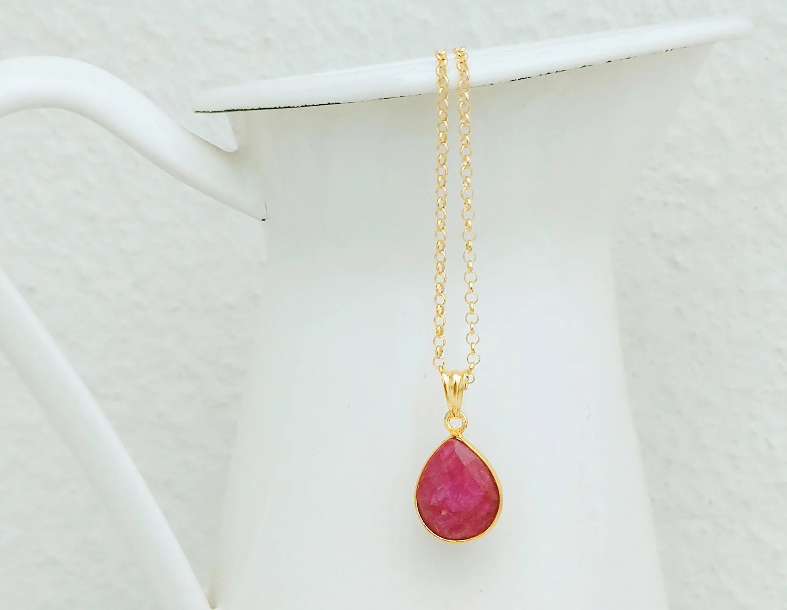 Pink Sapphire Necklace, Ruby Jewelry Gift For Wife For 40th Anniversary