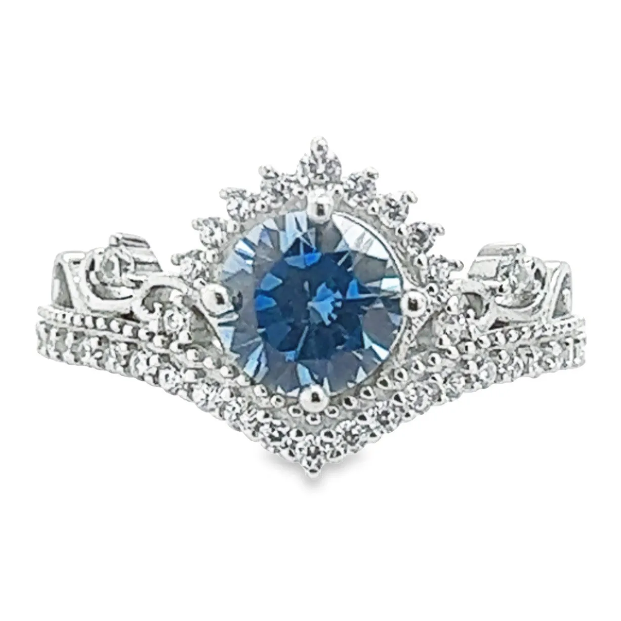 R640 Blue Crown CZ Ring