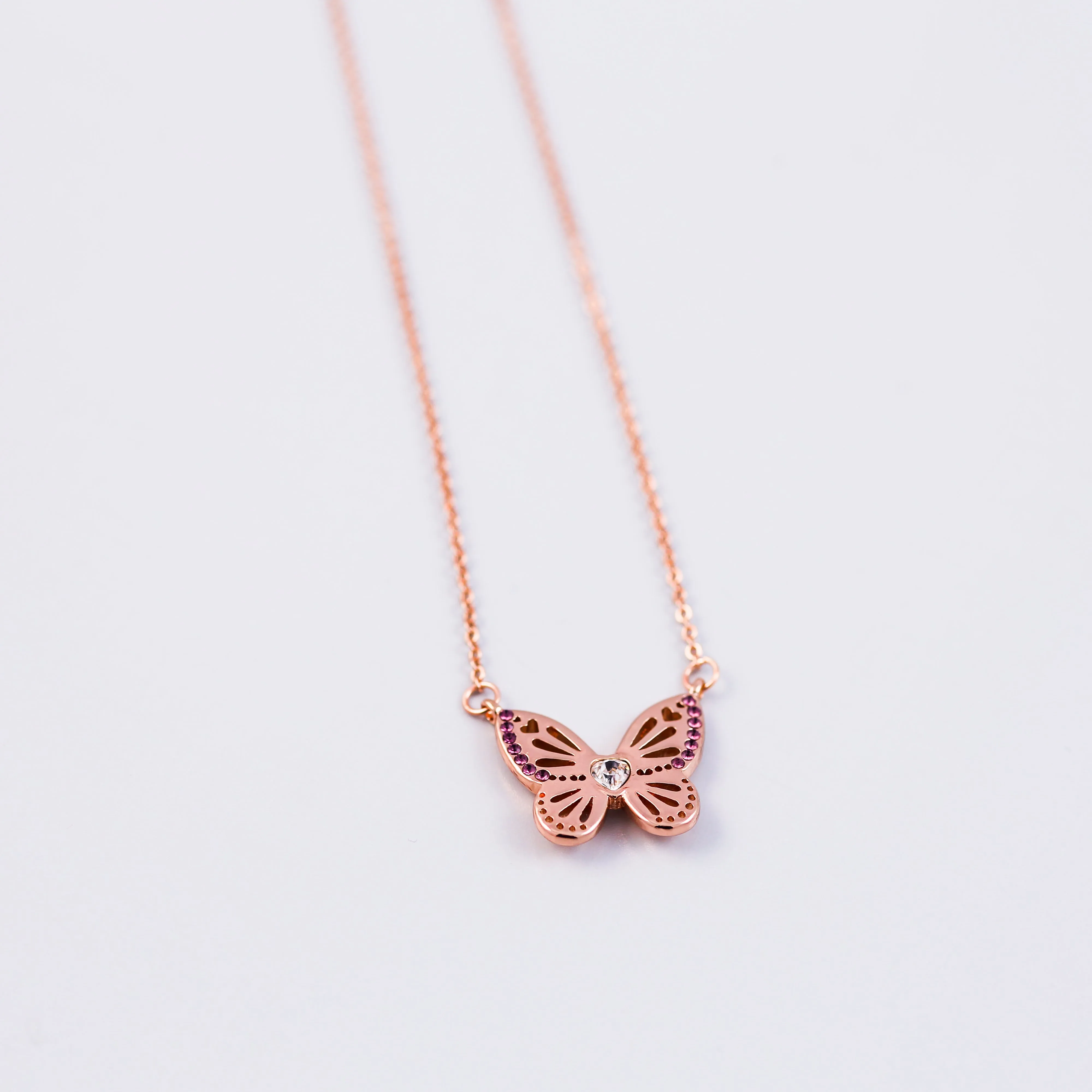Rose Gold Aquamarine March Birthstone Butterfly Necklace