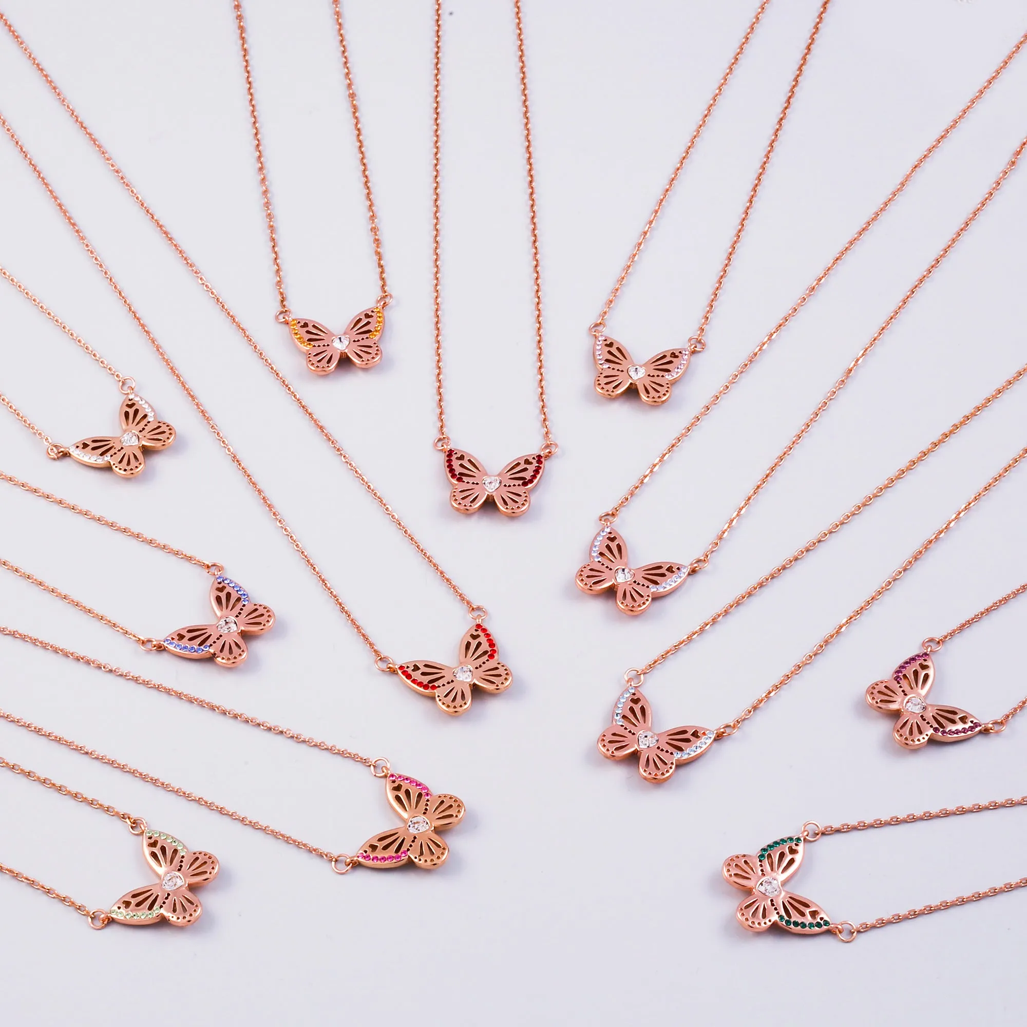 Rose Gold Aquamarine March Birthstone Butterfly Necklace